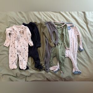 Mixed 3 Month Baby Footed Sleepsuits - Greens, Gray, Navy & White